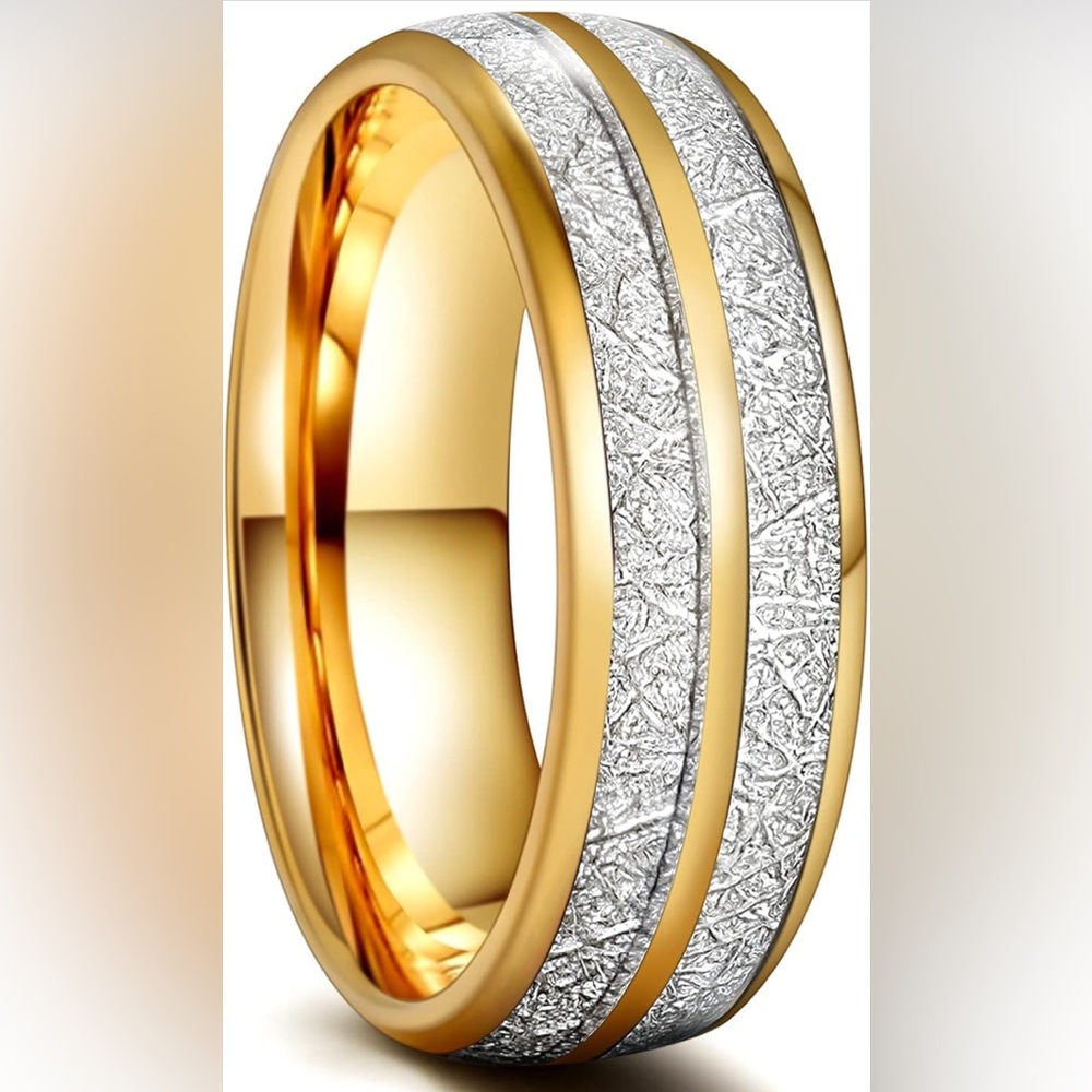 Greenpod 8mm Stainless Steel Rings for Men 24K Gold Meteorite Size 12.5 Ring